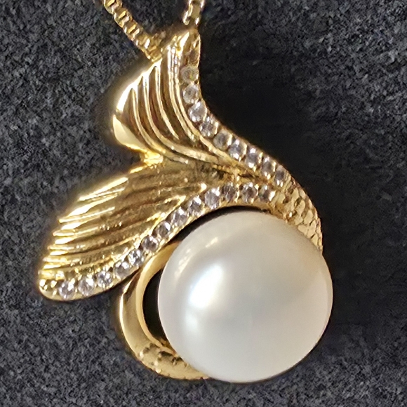 Vintage Vermeil Genuine Pearl Necklace • Sterling Silver Danecraft Chain - Picture 2 of 3